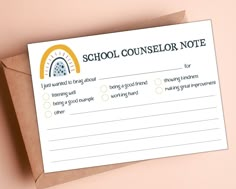 a note that has been placed on top of a piece of paper with the words school counselor