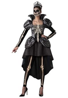 a woman wearing skeleton makeup and dress