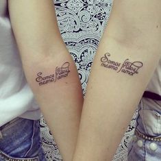 two people with matching tattoos on their arms, one has the words sweetest memories written in cursive font