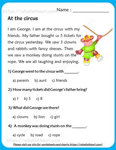 the circus worksheet for children to learn how to read and understand their characters