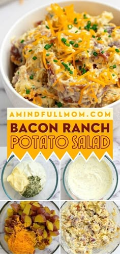 Here's a fabulous Labor Day party food idea! It's easy and ready in just 30 minutes. Tossed in a creamy dressing with bacon, ranch, and cheese, this loaded potato salad recipe is such a delicious side dish! Garden Salads, Bacon Ranch Potato Salad, Loaded Potato Salad, Ranch Potato Salad, Christmas Potluck, Bacon Ranch Potatoes, Work Recipes, Creamy Potato Salad, Resep Salad