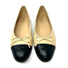 Authentic Chanel Lambskin Cap Toe Ballet Flats, Made In Italy, Size 40.5 Gently Worn. Light Marks And Scuffs. All Leather Construction. Serial Code Inscribed At Interior Of Both Shoes. Please Review All Images And Ask Questions Prior To Purchase. Shoes Chanel, Chanel Shoes, Black And Tan, Flat Shoes Women, Ballet Flats, Loafer Flats, In Italy, Loafers, Chanel