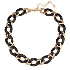 Make a fashion statement with this gold tone and black acrylic chunky link necklace. Click on this JEWELRY & WATCHES GUIDE to learn about fit, styles, materials and more! Make a fashion statement with this gold tone and black acrylic chunky link necklace. Click on this JEWELRY & WATCHES GUIDE to learn about fit, styles, materials and more! FEATURES Chain length: 18 in. Clasp: lobster-claw Nickel free Metal: zinc Material: acrylic Plating: gold tone Finish: polished Imported Size: One Size. Gende Black Chunky Link Chain Necklace, Trendy Black Chain Link Jewelry, Trendy Black Link Chain Necklace, Black Link Chain Necklace, Black Metal Jewelry With Chunky Chain, Black Chain Link Jewelry With Lobster Clasp, Black Necklace With Gold Chain Link Detail, Black Necklace With Gold Chain Link, Black Chain Necklace Costume Jewelry