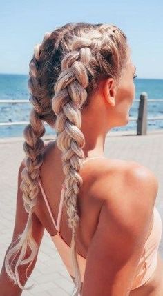 Cute Hairstyles Color, Practical Hairstyles For Long Hair, Braided Hairstyles Blonde Hair, Cute Hairstyles For Long Hair Braids, Cute Workout Hair, Workout Hair Styles, Workout Braids, Braid Ideas For Long Hair, Girls Summer Hairstyles