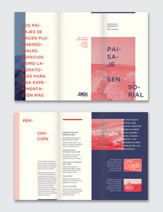 an open brochure with red and blue colors