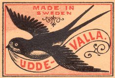 an old postage stamp with a bird on it's back and the words made in sweden