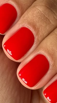 Off Red Nails, Short Red Manicured Nails, Gen Nail Design, Opi Red Gel Polish Colors, Short Red Sparkly Nails, Very Short Red Nails, Short Round Red Nails, Short Square Red Nails, Red Dip Powder Nails