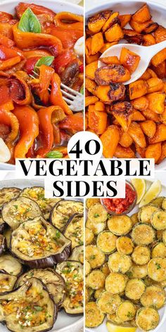 four different pictures with the words 40 vegetable sides