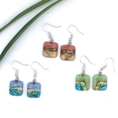 These beautiful fused glass earrings are created from upcycled single windowpane glass by a women's collective in Ecuador. Mixed colors -- each pair is unique! Each is sold separately. Fused Glass Earrings, Gardening Outfit, Coin Bag, Novelty Items, Square Earrings, Mixed Colors, Small Earrings, Single Earring, Glass Earrings