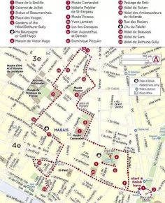 a map showing the locations of many different places in paris, including metros and streets