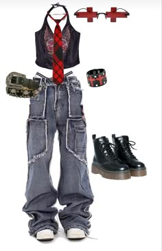 Tokio Hotel Concert Outfit, Punk Stage Outfits, Tokio Hotel Inspired Outfit, Babymetal Outfit Ideas, 2000s Stage Outfits, Dominate Tour Outfit, Band Outfits Stage, Y2k Outfits Codes, Colorful Y2k Outfits