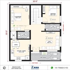 the floor plan for a two bedroom apartment with an attached kitchen and living room area