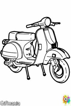 a drawing of a scooter is shown in black and white