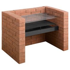 an outdoor bbq grill built into the side of a brick wall