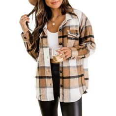 Flannel Shirts for Women Plaid Jackets Winter Fashion Shackets for Woman Button Down Coats Blouse Plaid Jacket for women use breathable and comfortable polyester, more friendly skin and comfy to wear in spring, fall and winter. Plaid flannel shirts for women features button down shirt , chest with pockets, lapel long sleeve, stylish and chic. You will never out of style for this plaid shacket jackets , a daily trendy must-have for your wardrobe. The classic plaid shirt gives the impression of being generous and elegant. Size: L.  Color: Brown.  Gender: female.  Age Group: adult. Fall Flannel, Womens Flannel Shirt, Long Sleeve Outerwear, Flannel Women, Casual Vest, Beauty And Fashion, Loose Blouse, Plaid Jacket, Fall Jackets