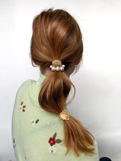 This is the ultimate elevated ponytail holder, with different sized round pearls - some call it jewelry for your hair.  Available in Beige and Black.  Made by hand in NYC Lelet Ny, A Ponytail, Beautiful Hair Color, Crystal Headband, Brunette To Blonde, Low Ponytail, Pearl Drop, Trendy Hairstyles, Hair Looks