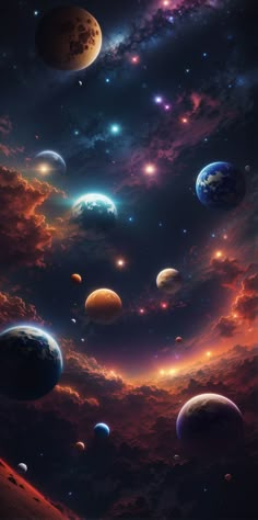 an image of planets in the sky with clouds and stars around them, as if they were from outer space