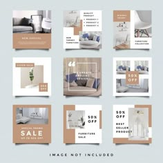 a set of brochures with different furniture items for sale on the front and back