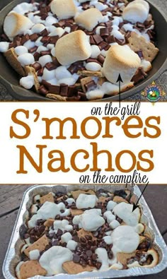 an image of s'mores nachos on the campfire with text overlay