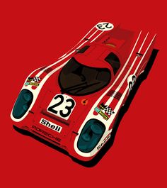 a red race car on a red background with the number 23 in it's front