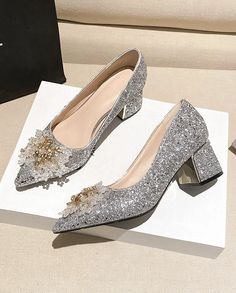 Pointed Heels, Thick Heel, Plain Color, Thick Heels, Rubber Heels, High Heel Boots, Platform Shoes, Sequin Dress, Evening Wear