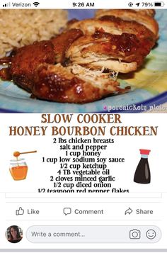 the menu for slow cooker honey bourbon chicken