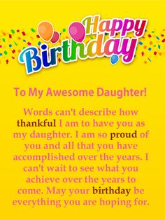 a birthday card with the words happy birthday to my awesome daughter, who is in front of