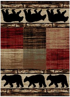 a bear rug with different colors and patterns on it's sides, including the silhouettes of two bears