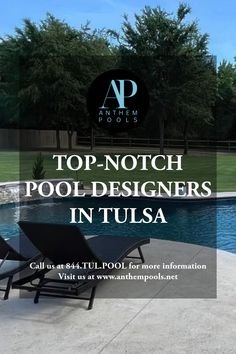 a pool with lounge chairs next to it and the words top - notchch pool designers in