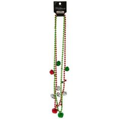 a long beaded necklace with bells and beads