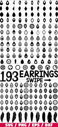 various black and white shapes with the words 103 earings swipee on them