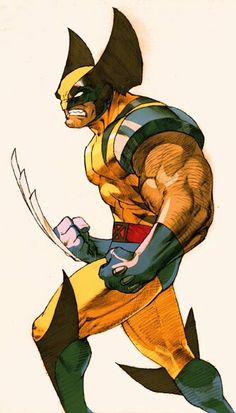 a drawing of wolverine running through the air with his hands in his pockets and feet out