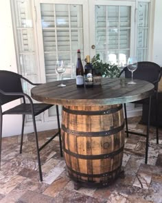 Wine Barrel Bar Table, Rustic Patio Furniture, Reclaimed Table, Rustic Outdoor Furniture, Spool Tables