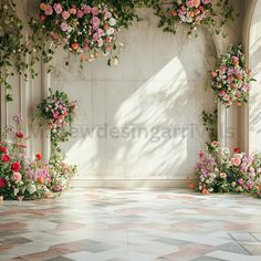 an arch covered in pink and orange flowers