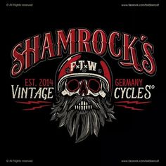 a black shirt with a skull wearing a helmet and the words shamrock's on it