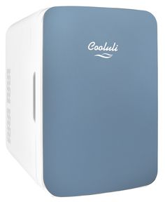 a blue and white cooler with the word coolubu on it's side