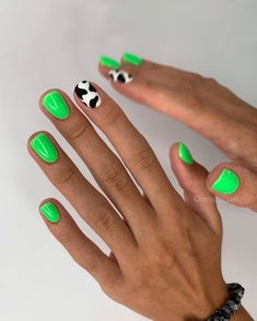 Nail Art Designs Black, Cute Funky Nails, Cow Nails, Happy Nails, Edgy Nails, Manicure Ideas