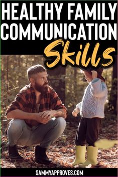 a man and woman sitting next to each other with the words healthy family communication skills