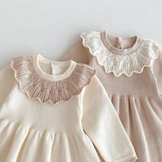 Indulge in luxury with our Scalloped Knit Dress. The long sleeves and delicate scalloped trim add an elegant touch, while the button closure in the back ensures a perfect fit for your little one. A must-have for any baby girl's wardrobe. Cream Scalloped Lace Dress For Baptism, Baby Girl Knitted Dress, Cream Baby Dress, Pink Sweater Dress Baby, Long Sleeve Smocked Dress Toddler, Princess Silhouette, Girls Wardrobe, Cream Dress, Cozy Knits