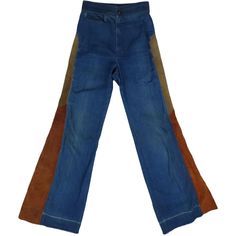 Embrace the spirit of the 70s with these vintage hippie bell-bottom jeans. Perfect for Woodstock festival goers and boho enthusiasts, these high-waisted denim and suede leather jeans bring back the disco era in style. Ideal for size 24, they're a timeless addition to any vintage wardrobe.



70s Vintage Hippie Bell Bottom High Waisted Woodstock Festival Boho Mom Flare Disco Denim & Suede Leather Jeans 24


zipper fly
Blue



worn in, see pictures 
raw hem 
no tags



size on tag:no size tag
approximate measurement based on waist measurement:
waist:12
hips:17
rise:11.5
inseam (to line crease where hem used to be):32 
inseam:34
thigh(straight across 1" down from the crotch seam)10.5
knee(straight across 14" down from the crotch seam)9
leg opening:12.5
out seam:42
all measurements are straigh 70s Whimsigoth, Disco Denim, Jeans Png, Boho Mom, 70s Jeans, Woodstock Festival, Boho Denim, Disco Era, Vintage Wardrobe