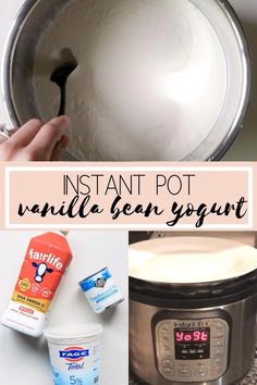 instant pot vanilla bean yogurt recipe in an instant pot with ingredients to make it