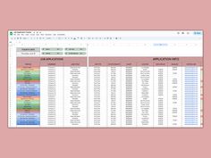 the spreadsheet is displayed on top of a pink background