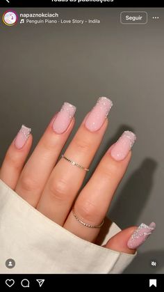 Neutral Nails With Gems, Sparkly Nails Square, Sparkly Nails French Tips, Impulsive Ideas, Cute Gel Nails