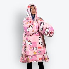 Introducing our anime Oversized Sherpa Hoodie Blanket , the ultimate combination of comfort and kawaii awesomeness. Made with soft, fluffy material and features your favorite anime characters on the front, so you can rep your love for anime while staying warm and cozy. Don't settle for a boring old blanket or a generic hoodie, step up your anime-merch game with our anime Oversized Sherpa Hoodie Blanket . One Size Fits Most! The giant, one-size-fits-all dimensions stay the same and it's lightness Kuromi Clothes, Kitty Anime, Hello Kitty Blanket, Oversized Blanket, Sherpa Hoodie, Friends Characters, Blanket Hoodie, Hoodie Blanket, Personalized Gifts For Kids