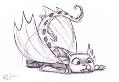 a drawing of a dragon laying down on the ground