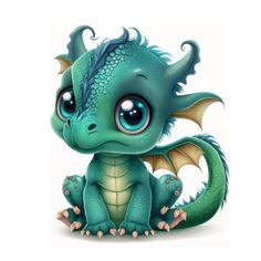 a little blue dragon with big eyes sitting on the ground and looking at the camera