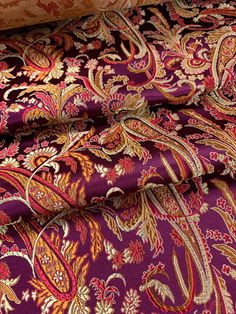 Wine Red & Gold Paisley - Silk Brocade Fabric Silk/rayon brocade Silk Brocade Fabric, Gold Paisley, Silk Brocade, Brocade Fabric, Fabric Silk, Wine Red, Red Gold, Etsy Accessories, Paisley