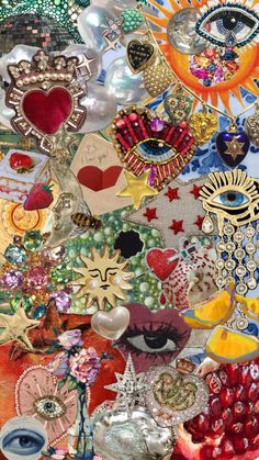 many different types of brooches and other items