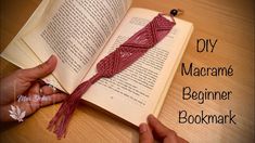 an open book with a crochet pattern on it and the title, diy macrame beginner bookmark