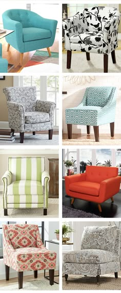 four different types of couches and chairs in various styles, colors and designs for living room or bedroom